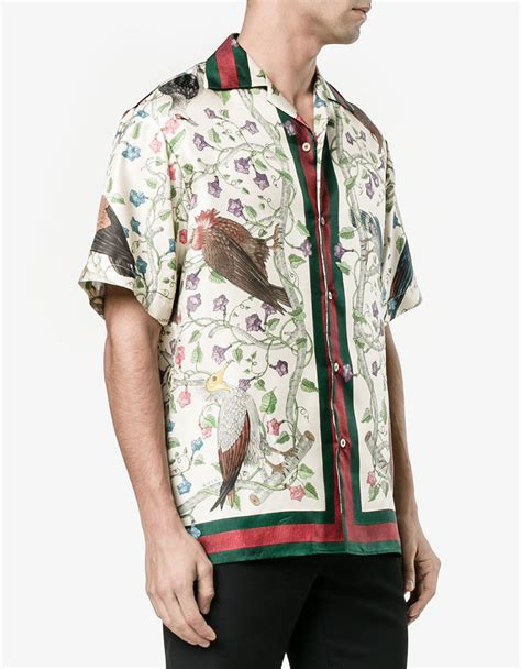 gucci birds of prey print bowling shirt